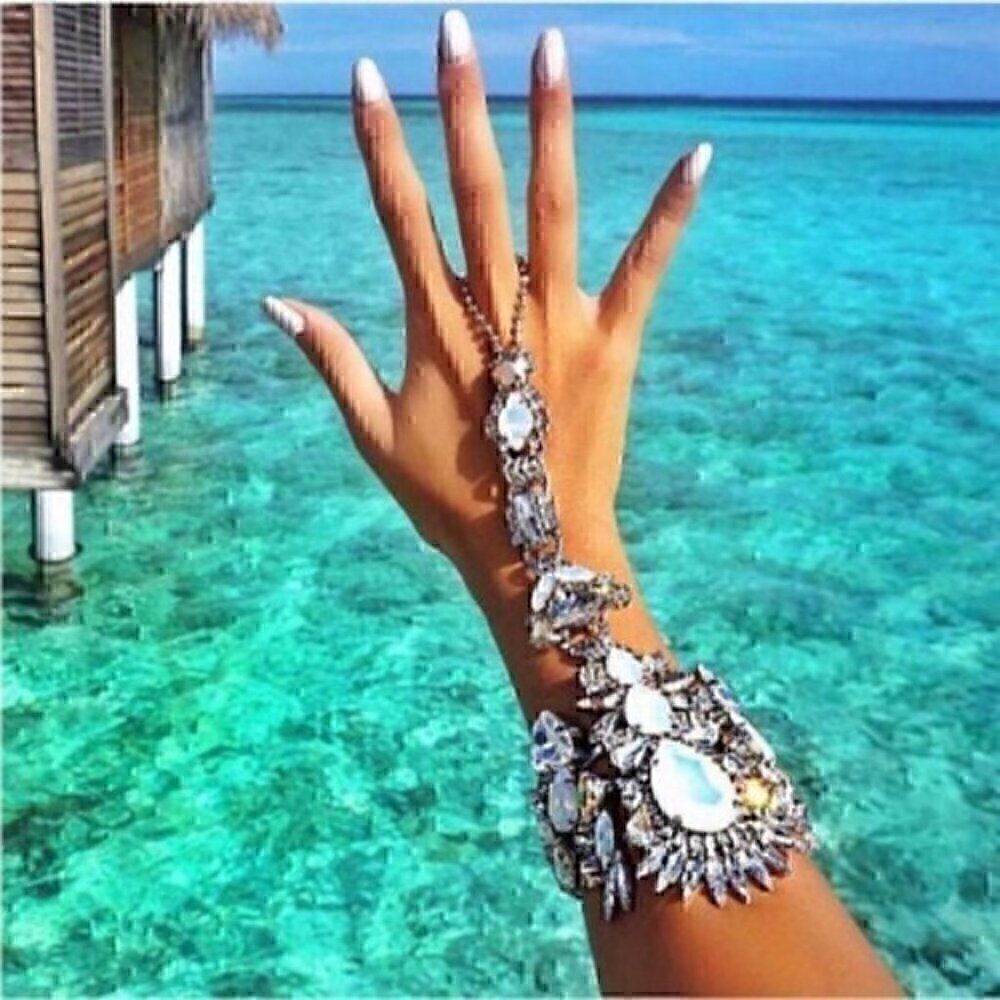 2pcs Clear Flower Boho Style Toe Ring Anklet With Faux Crystal Beach - Picture 2 of 11